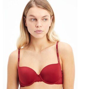 Calvin Klein Red Padded Bra Scalloped Mesh Band 32A